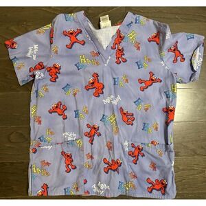 Sesame Street Elmo HA Laughing Scrub Top Women's‎ Size M V Neck Medical Workwear